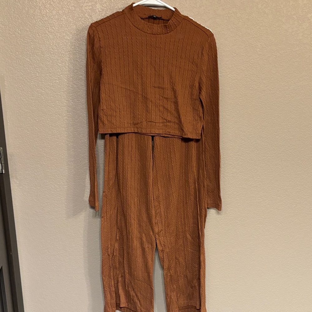 Brown Long Sleeve Women's Two Piece